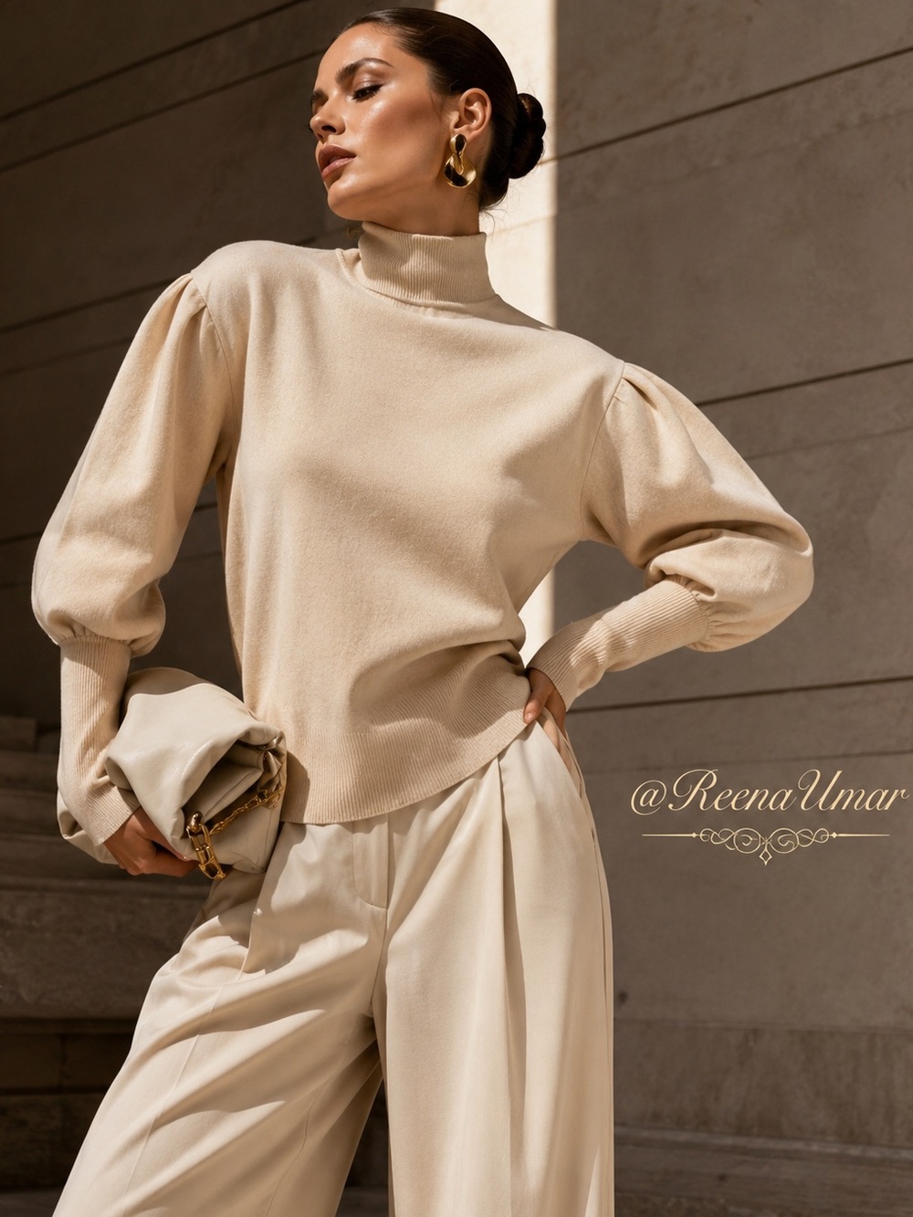 Sandro Beige Puff Sleeve Sweater